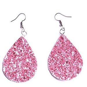 Chunky pink glitter faux leather earrings